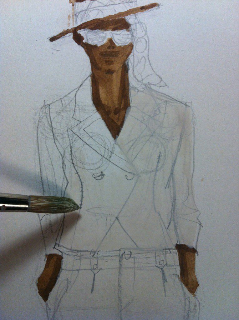 Gouache Fashion Illustration Skintone plus shadows- Laura Volpintesta Illustration Alexandre Herchcovitch SS07 suit