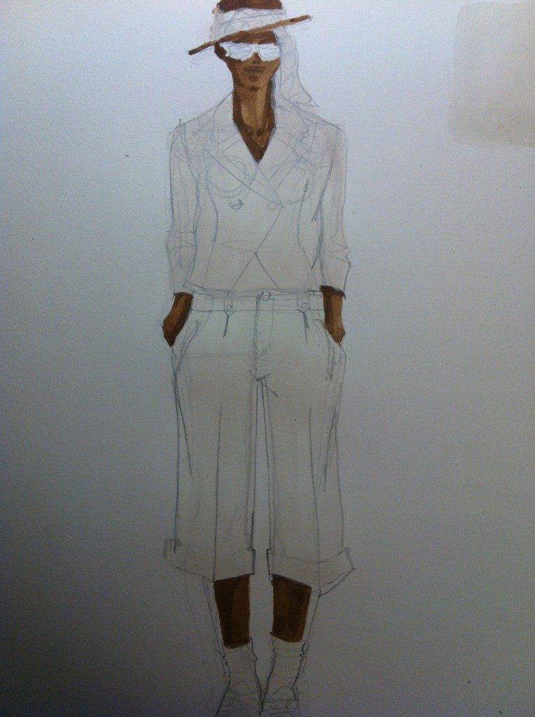 Laura Volpintesta unfinished fashion design illustration on bristol board