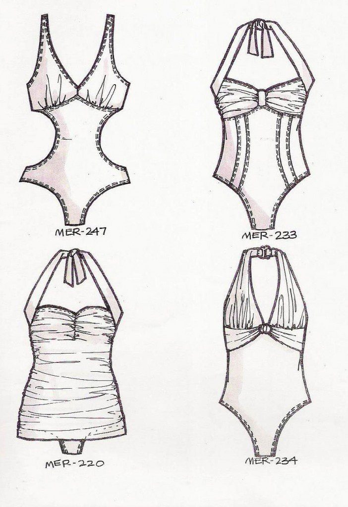 Flat sketches for a line sheet for a mass retail market swimwear collection 2010 by Laura Volpintesta