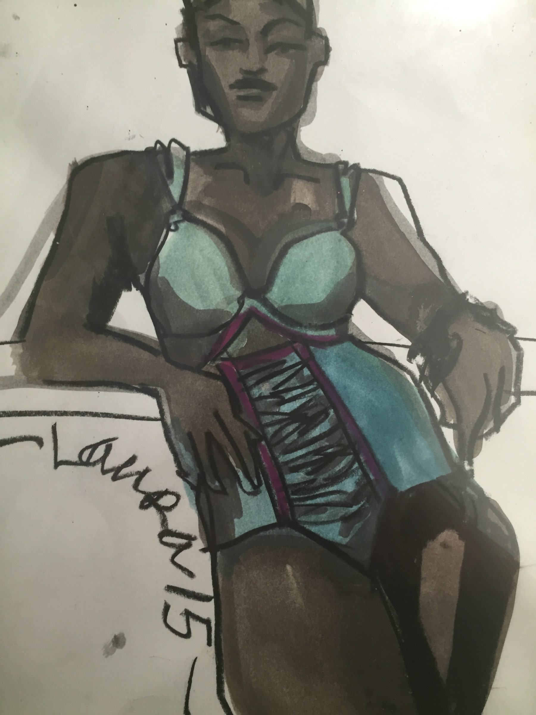 plus size swimsuit fashion illustration in gouache by Laura Volpintesta 