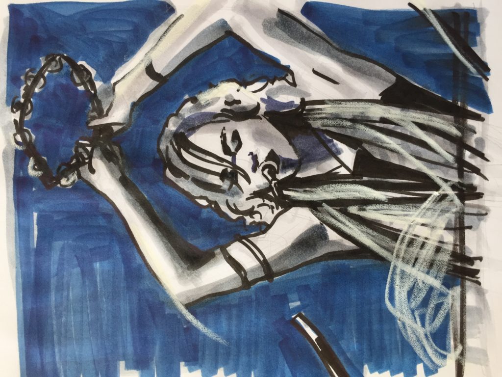 Illustration of singer. Marker sketch by Laura Volpintesta