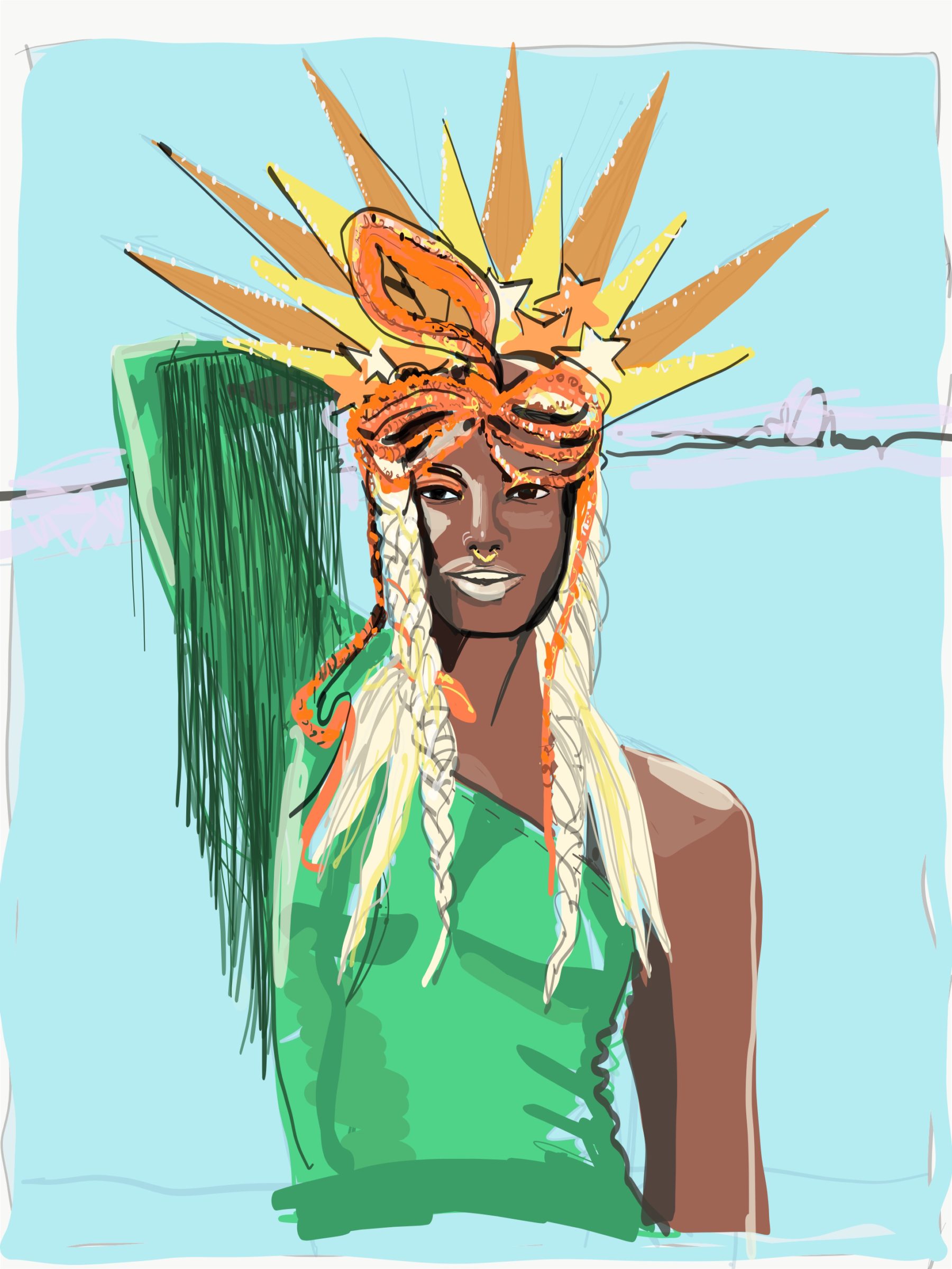 sequin details in carnaval costume, Adobe Fresco app for fashion illustrators