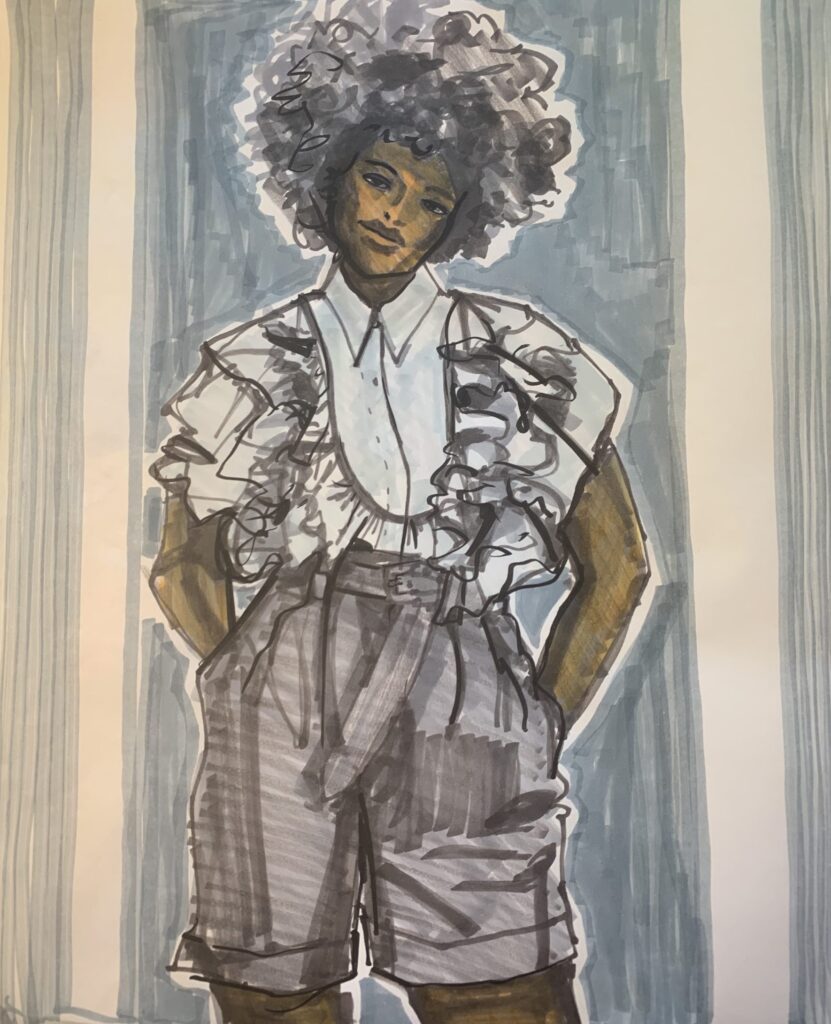 fashin illustration using markers, by Laura Volpintesta. Desiogn markers, alcohol markers and water soluble markers.