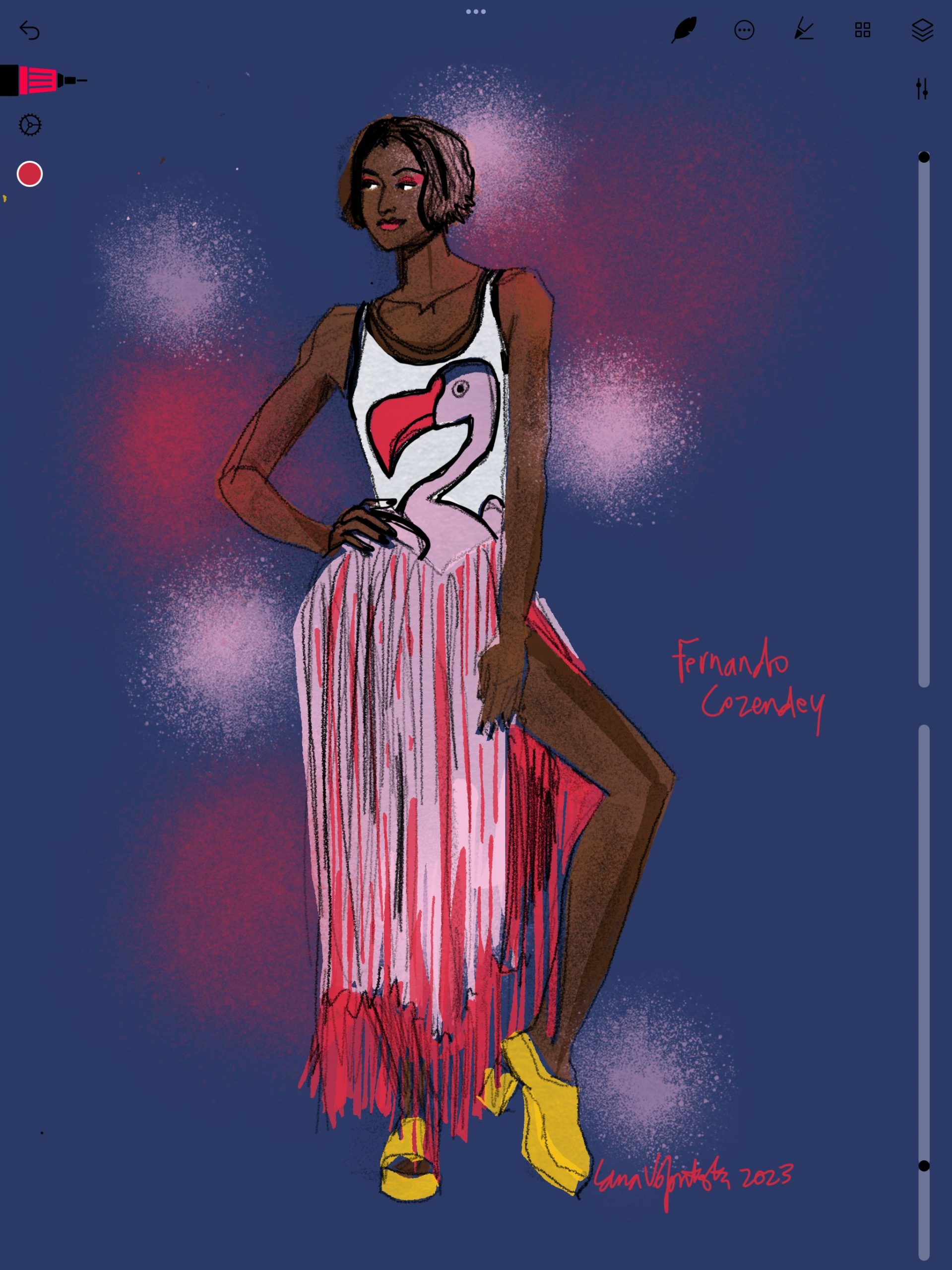 Fringed Leotard by Brazilian fashion designer Fernando Cozendey illustrated by Laura Volpintesta, digital fashion illustration