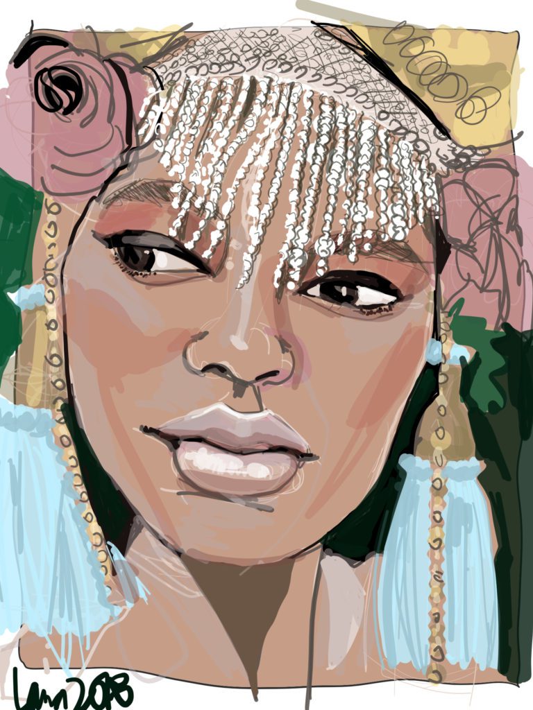 Drawing a beaded fringe carnaval face with digital fashion illustration apps on the ipad by laura Volpintesta