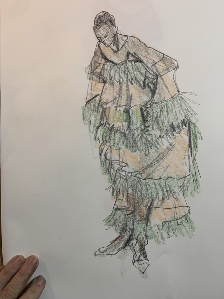drawing fuzzy fringe for fashion illustration, sketch by Laura Volpintesta