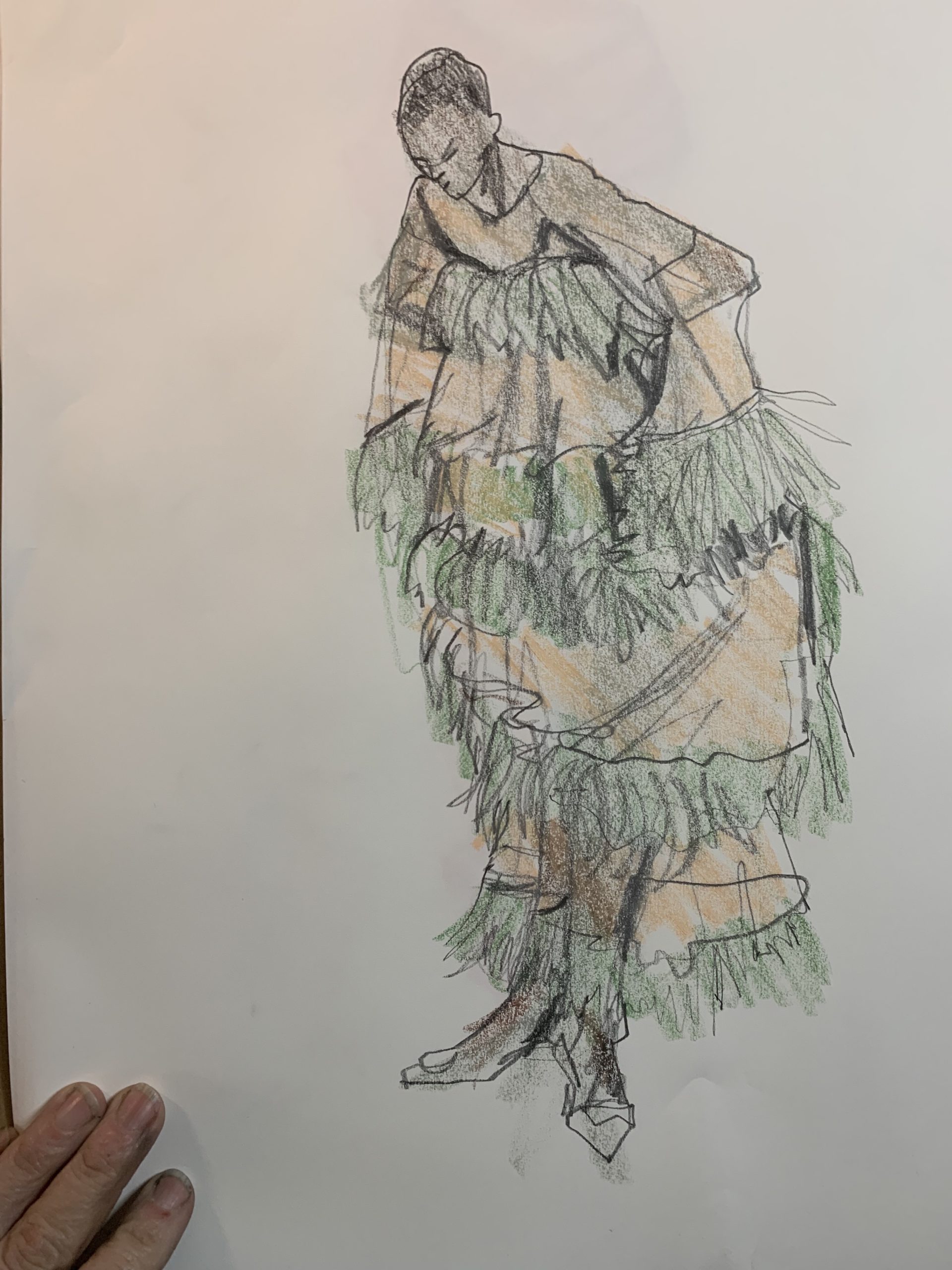 drawing fuzzy fringe for fashion illustration, sketch by Laura Volpintesta