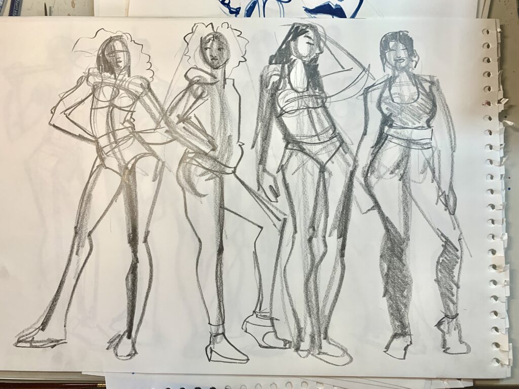 Fashion Model Drawing pencil sketches and gestures, Laura Volpintesta