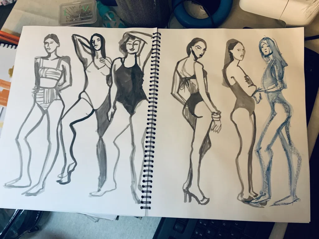 Laura Volpintesta's fashion illustration model drawing studies for figure drawing
