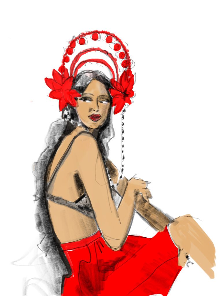 SKetching carnaval fashion sketch by Laura Volpintesta using Adobe Fresco