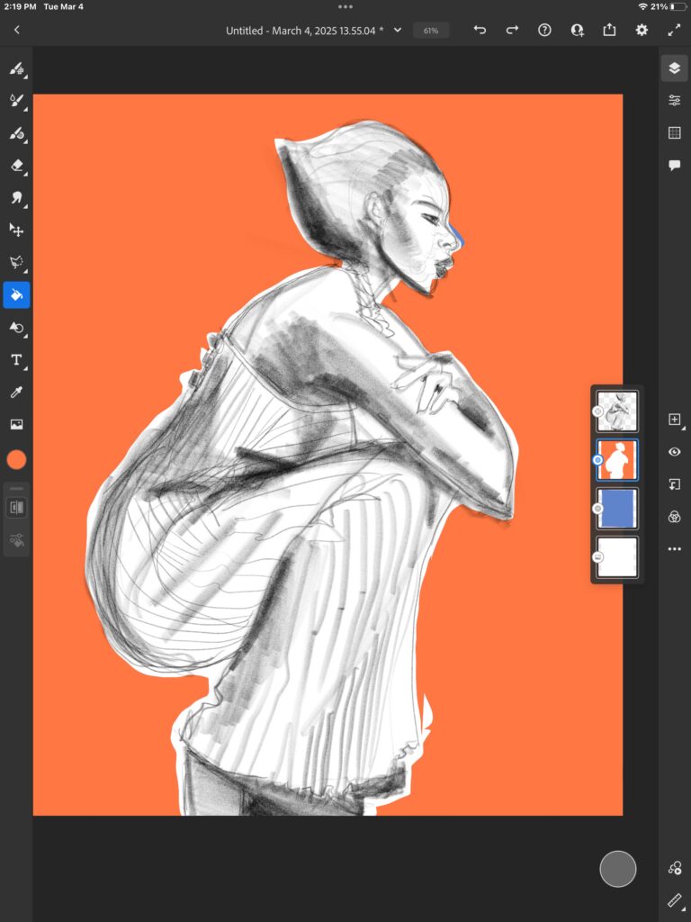 Laura Volpintesta Sketching Stripes with Adobe Fresco app for fashion illustration