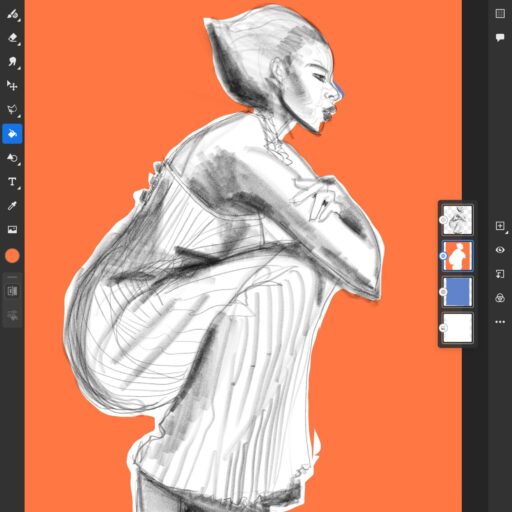 Laura Volpintesta Sketching Stripes with Adobe Fresco app for fashion illustration