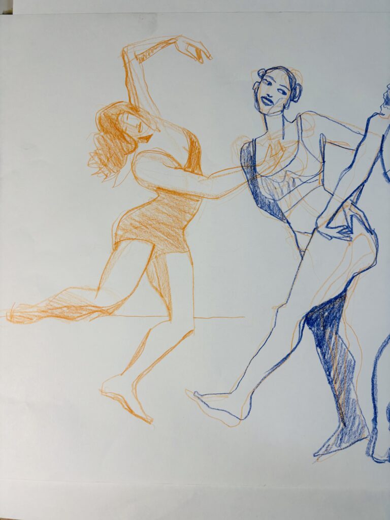 colored pencil warmup figure drawing exercise quick sketch poses for fashion illustration course with Laura Volpintesta online