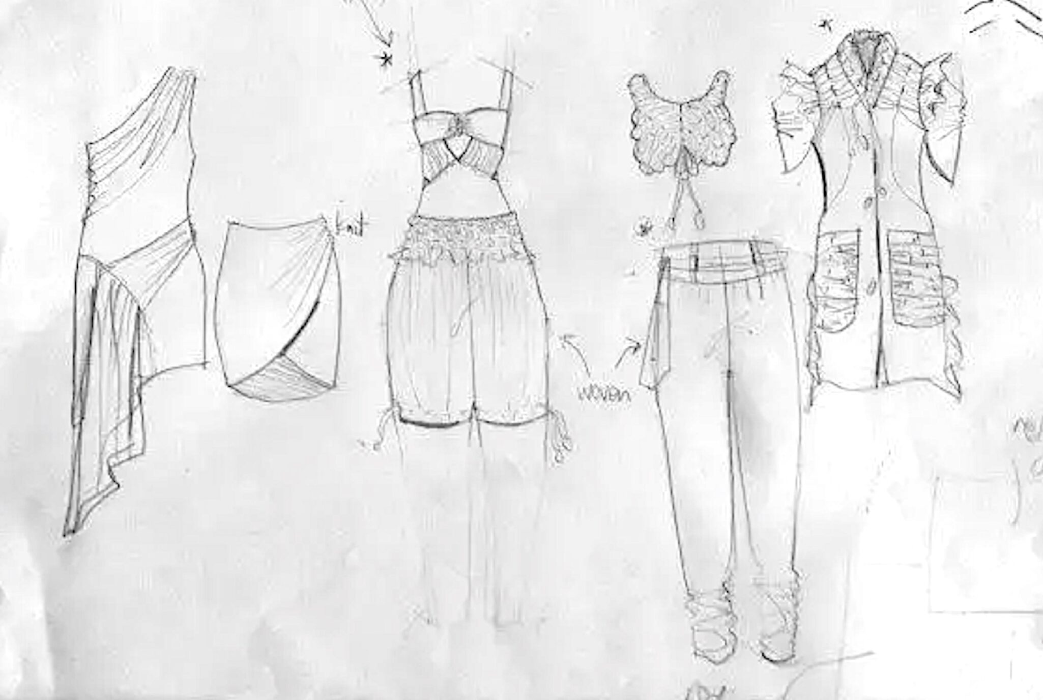 Fashion Design Flats Sketching from croquis template in pencil by Laura volpintesta