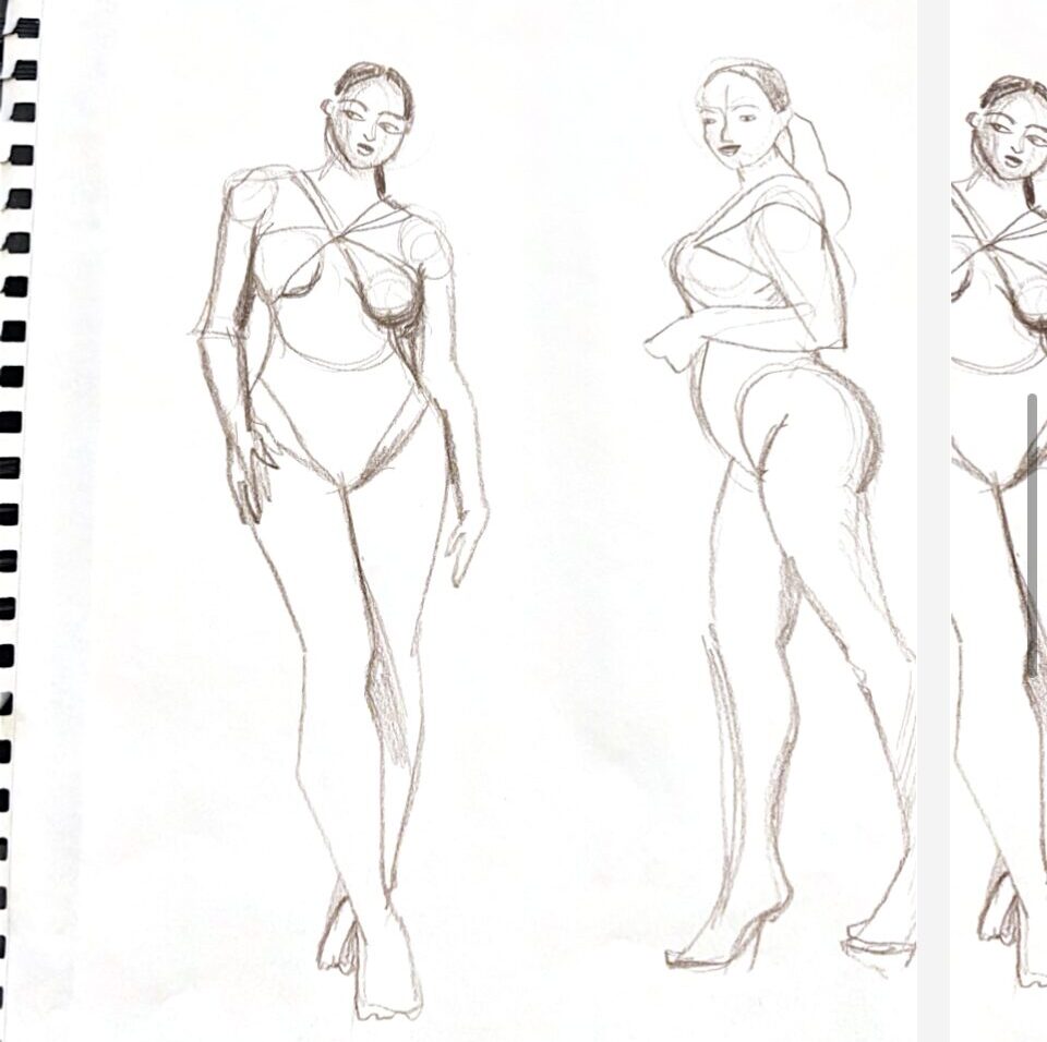 figure drawing / model drawings for fashion design and illustration from zoom online classes.