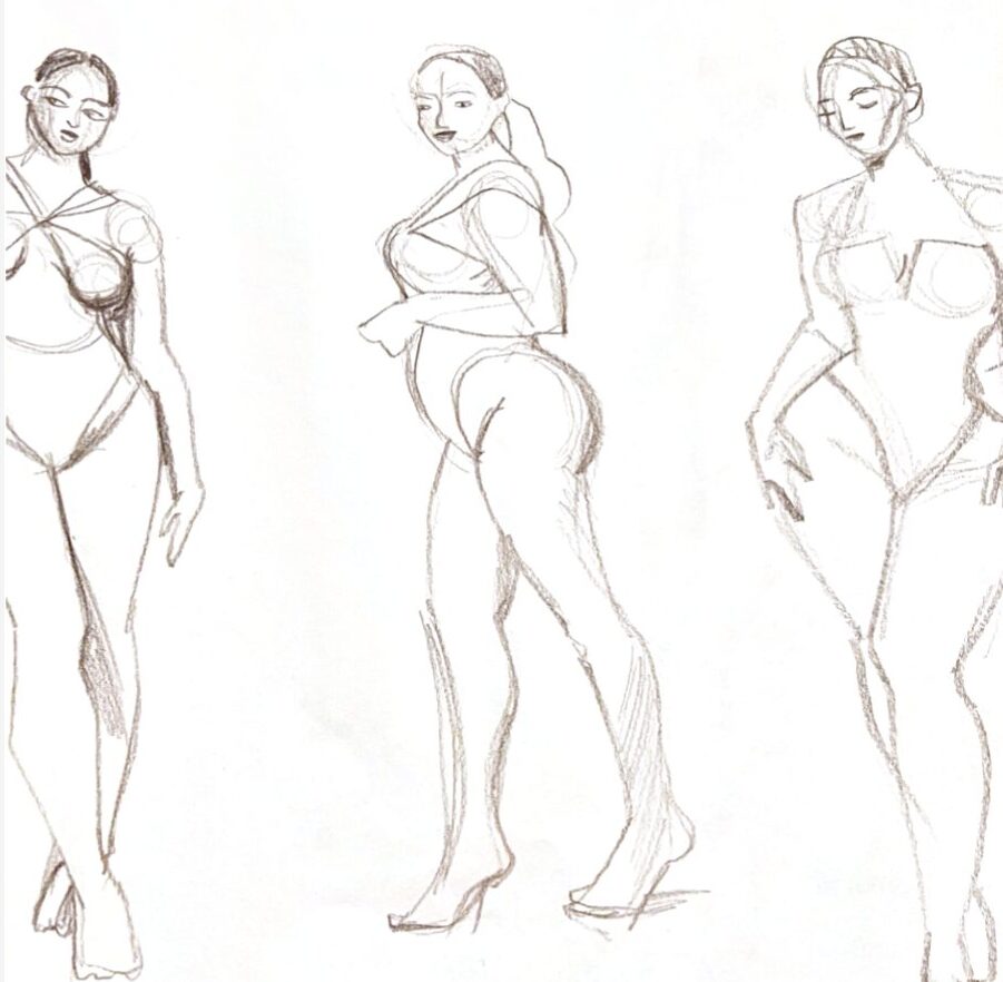 fashion figure drawing studies, quick poses for warmups in fashion drawing session
