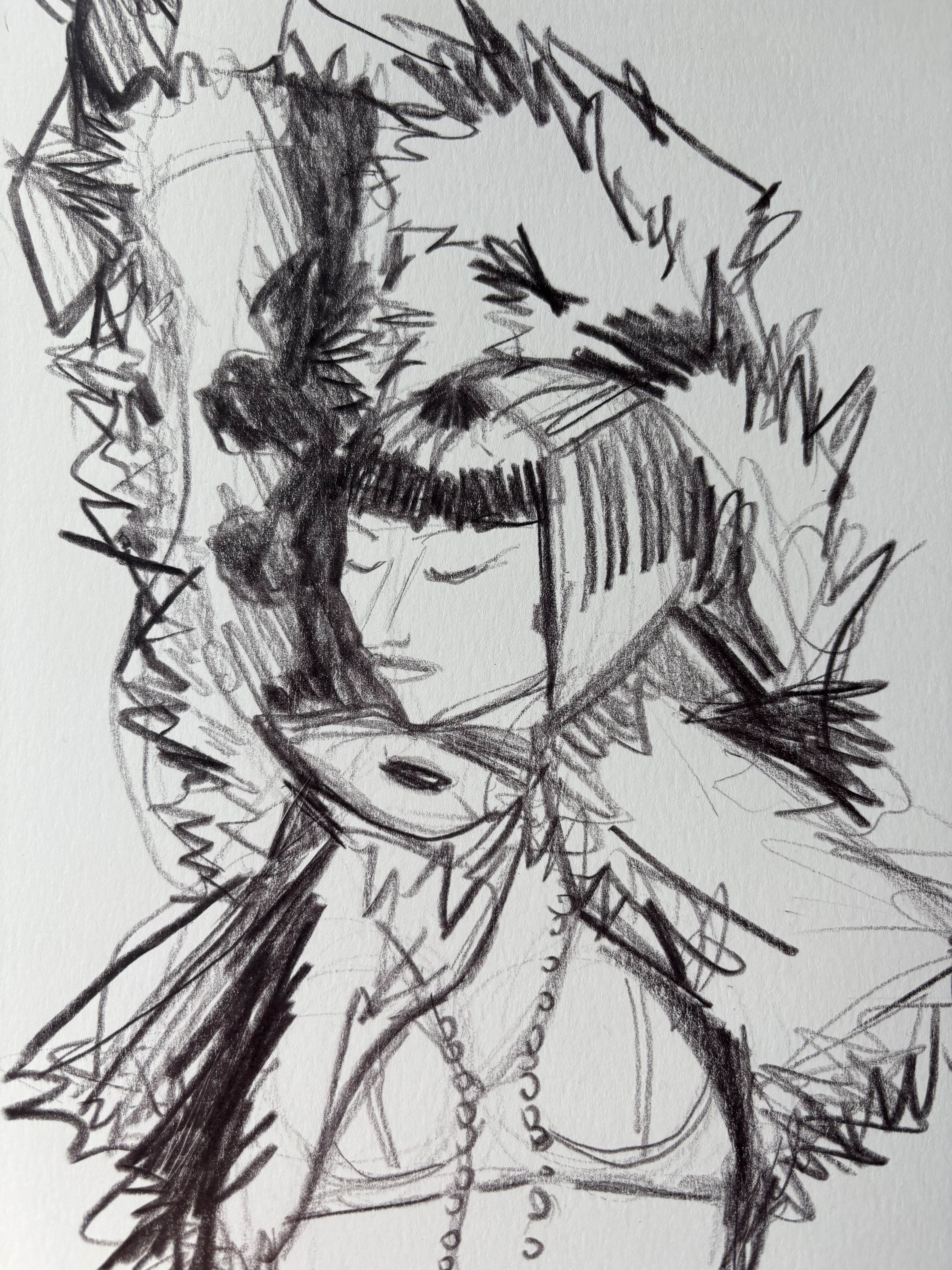 ashion illustration fur, pearls, bra, shiny bangs. Laura Volpintesta