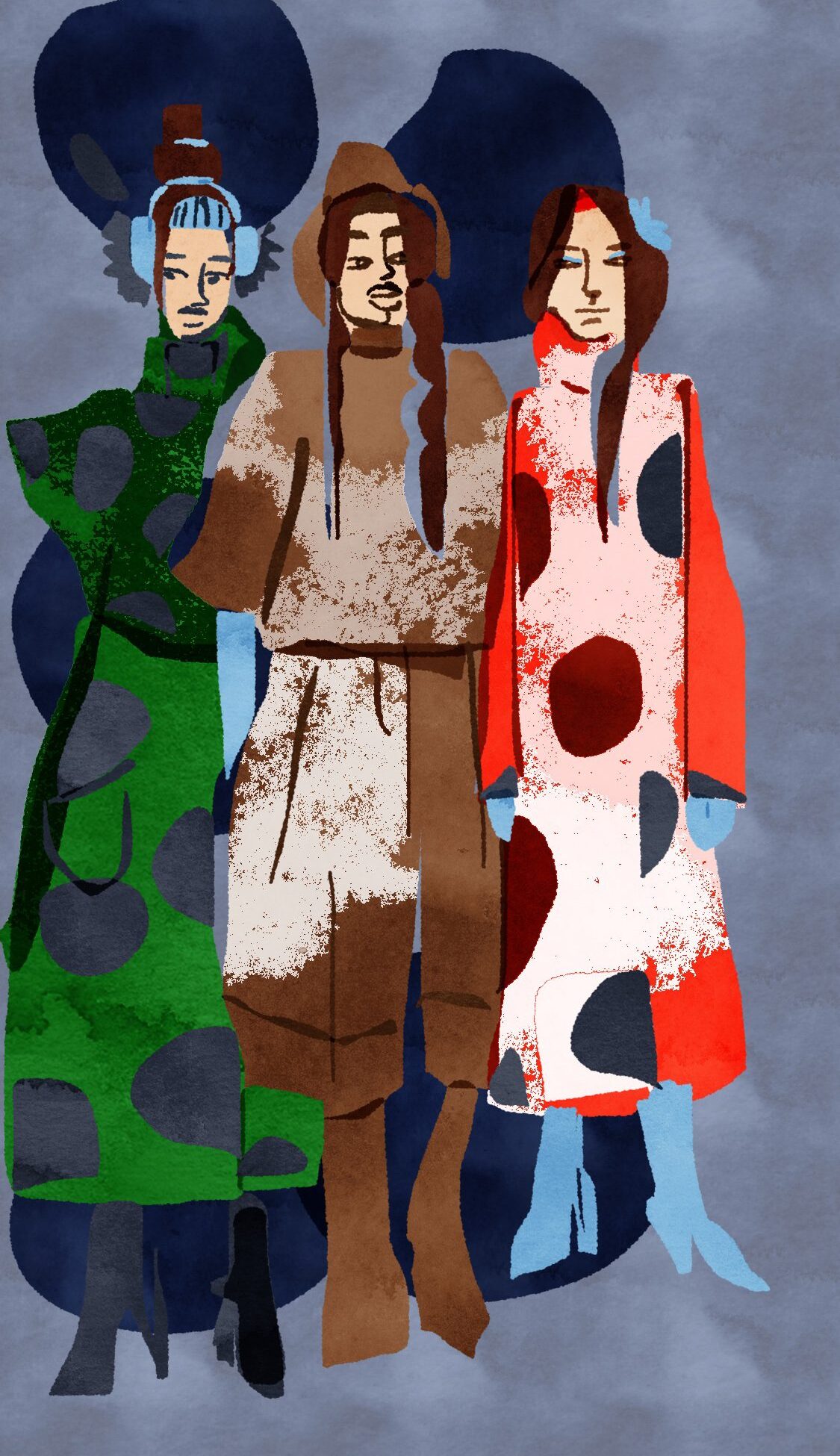 Winter Fashion: coats. Tayasui sketches digital fashion illustration app finger- sketched inside an iphione by Laura Volpintesta