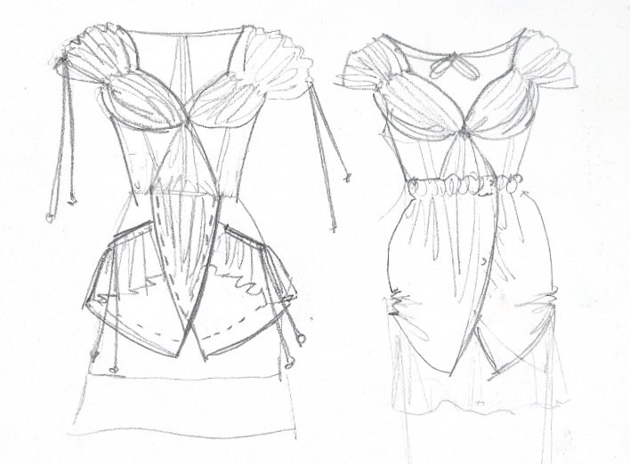 Fashion Flats sketching with pencil using a croquis template for consistent size scaling for fashion design by Laura Volpintesta